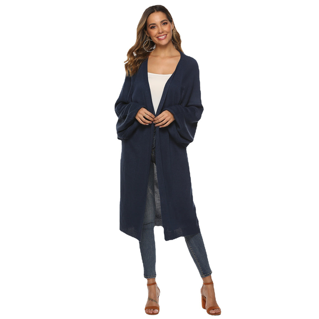 Long Sleeve Oversized Batwing Sleeve Loose Mid-Length Knit Sweater Cardigan