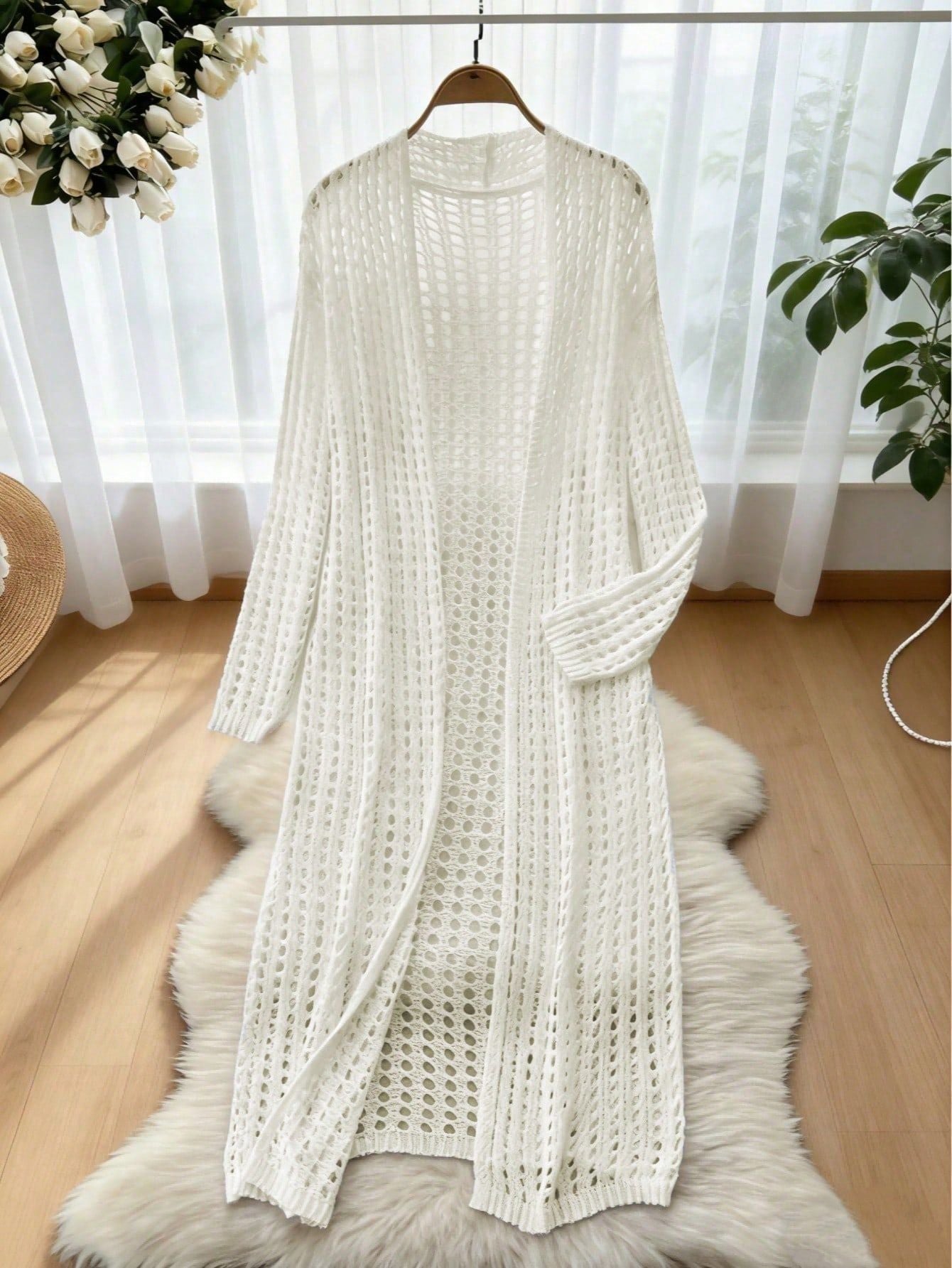 Style Spring Summer New Hollow-Out Design Casual Fashion Solid Color Loose Knit Cardigan Elegant Women's Outerwear