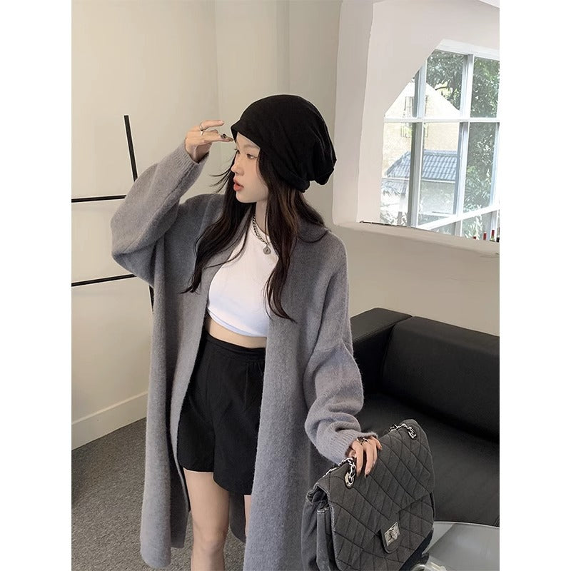 Soft and Lazy Style Mid-Length Knit Cardigan Sweater for Women, Spring and Autumn Season