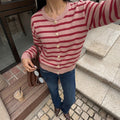 Cardigan loose striped round neck sweater