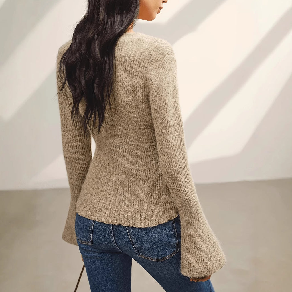 Knitted Cardigan Long Sleeve Sweater for Women, Slim Fit Elegant Casual Stylish Knitwear