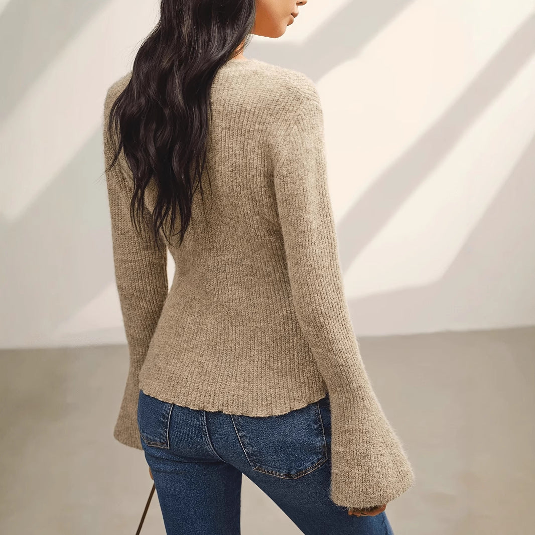 Knitted Cardigan Long Sleeve Sweater for Women, Slim Fit Elegant Casual Stylish Knitwear