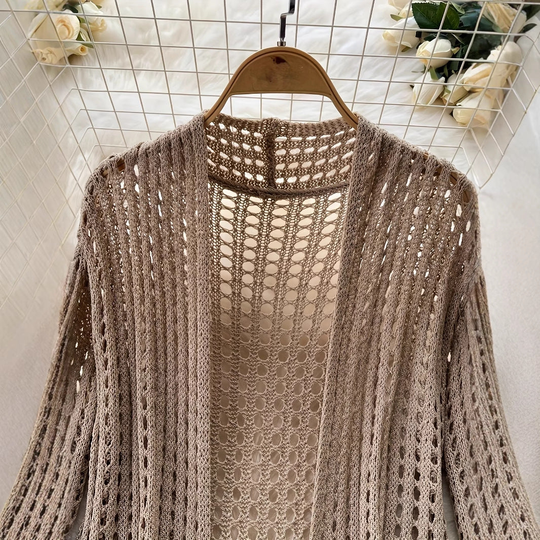 Style Spring Summer New Hollow-Out Design Casual Fashion Solid Color Loose Knit Cardigan Elegant Women's Outerwear
