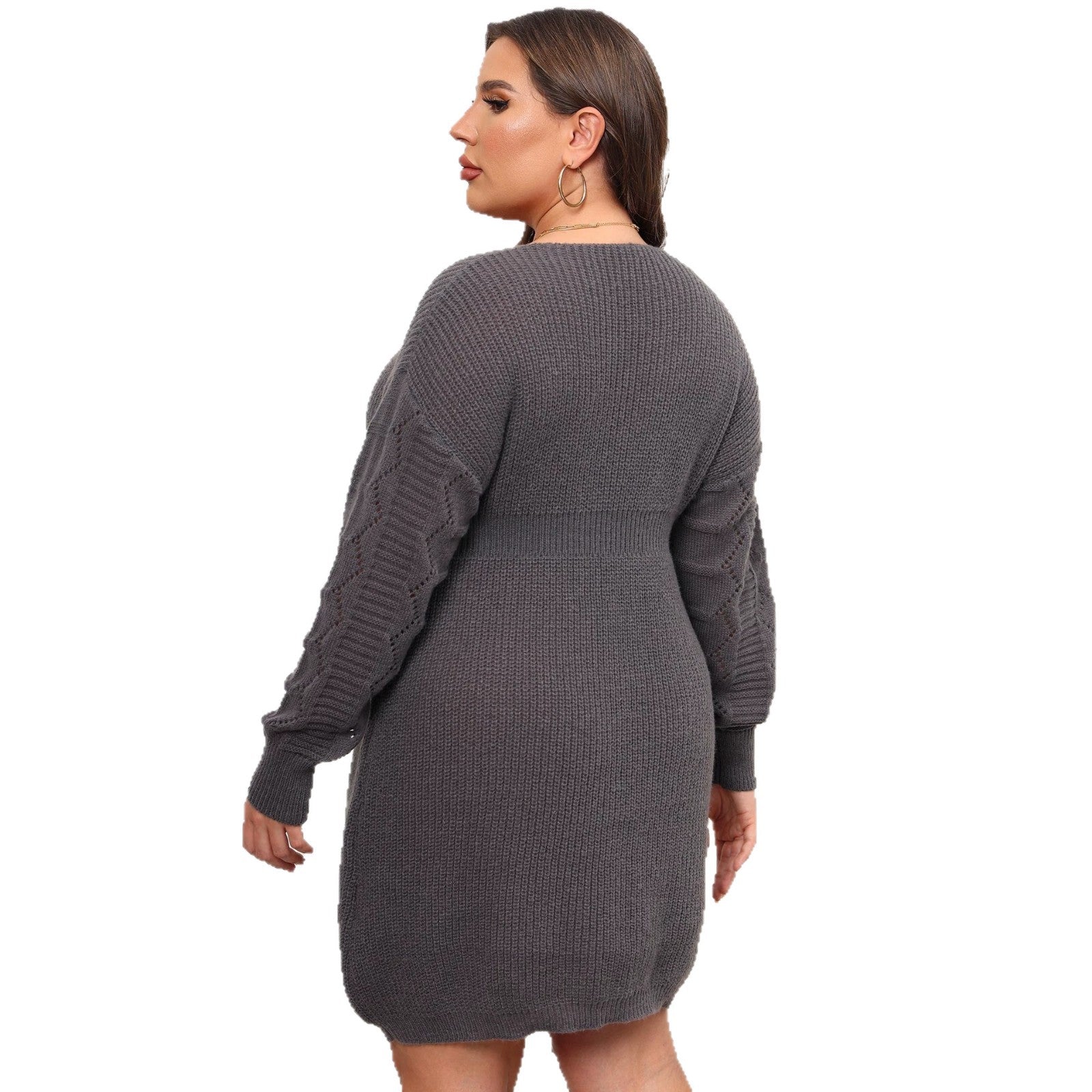 V-neck woven knit dress, fitted waist base layer dress, women's dress