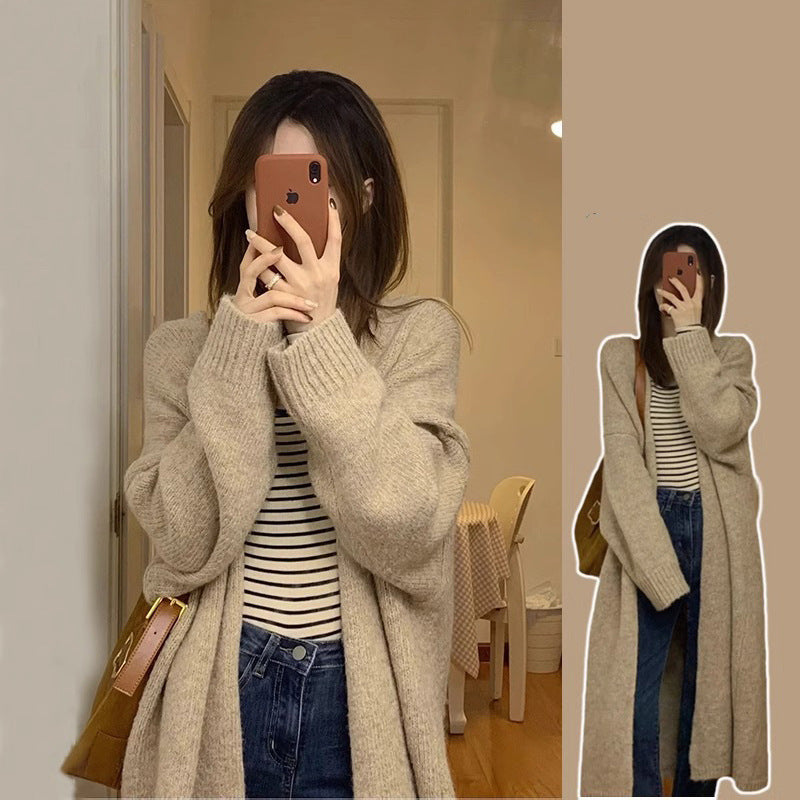 Soft and Lazy Style Mid-Length Knit Cardigan Sweater for Women, Spring and Autumn Season