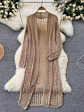 Style Spring Summer New Hollow-Out Design Casual Fashion Solid Color Loose Knit Cardigan Elegant Women's Outerwear