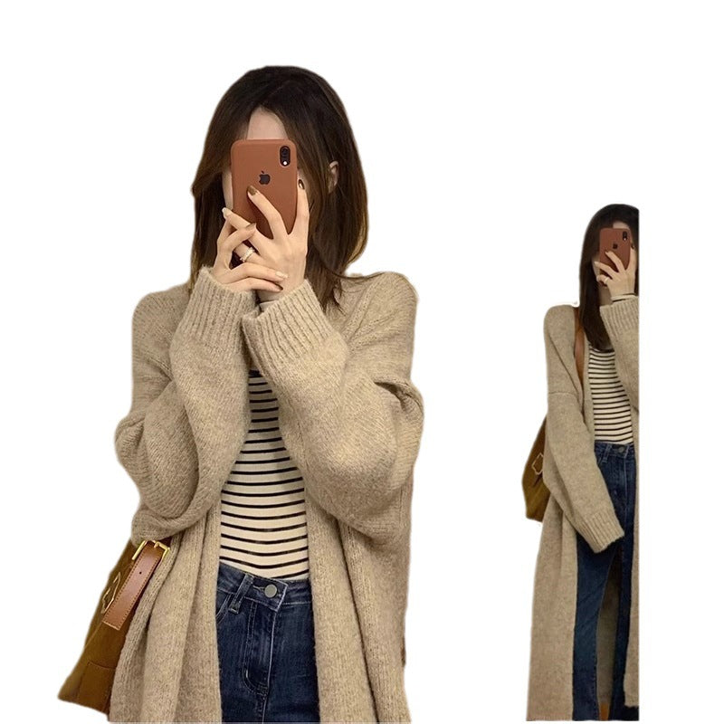 Soft and Lazy Style Mid-Length Knit Cardigan Sweater for Women, Spring and Autumn Season