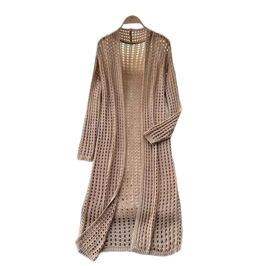 Style Spring Summer New Hollow-Out Design Casual Fashion Solid Color Loose Knit Cardigan Elegant Women's Outerwear
