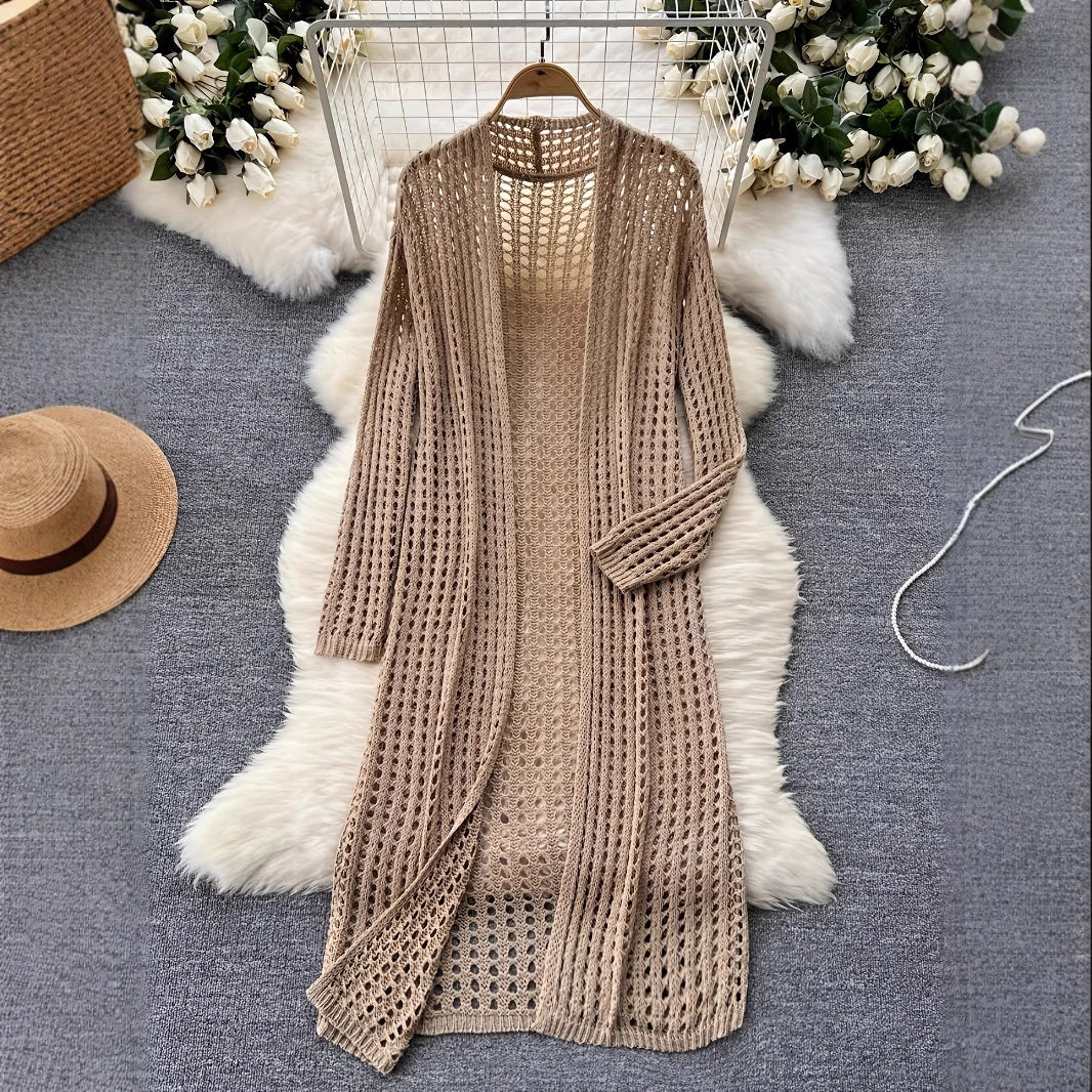 Style Spring Summer New Hollow-Out Design Casual Fashion Solid Color Loose Knit Cardigan Elegant Women's Outerwear