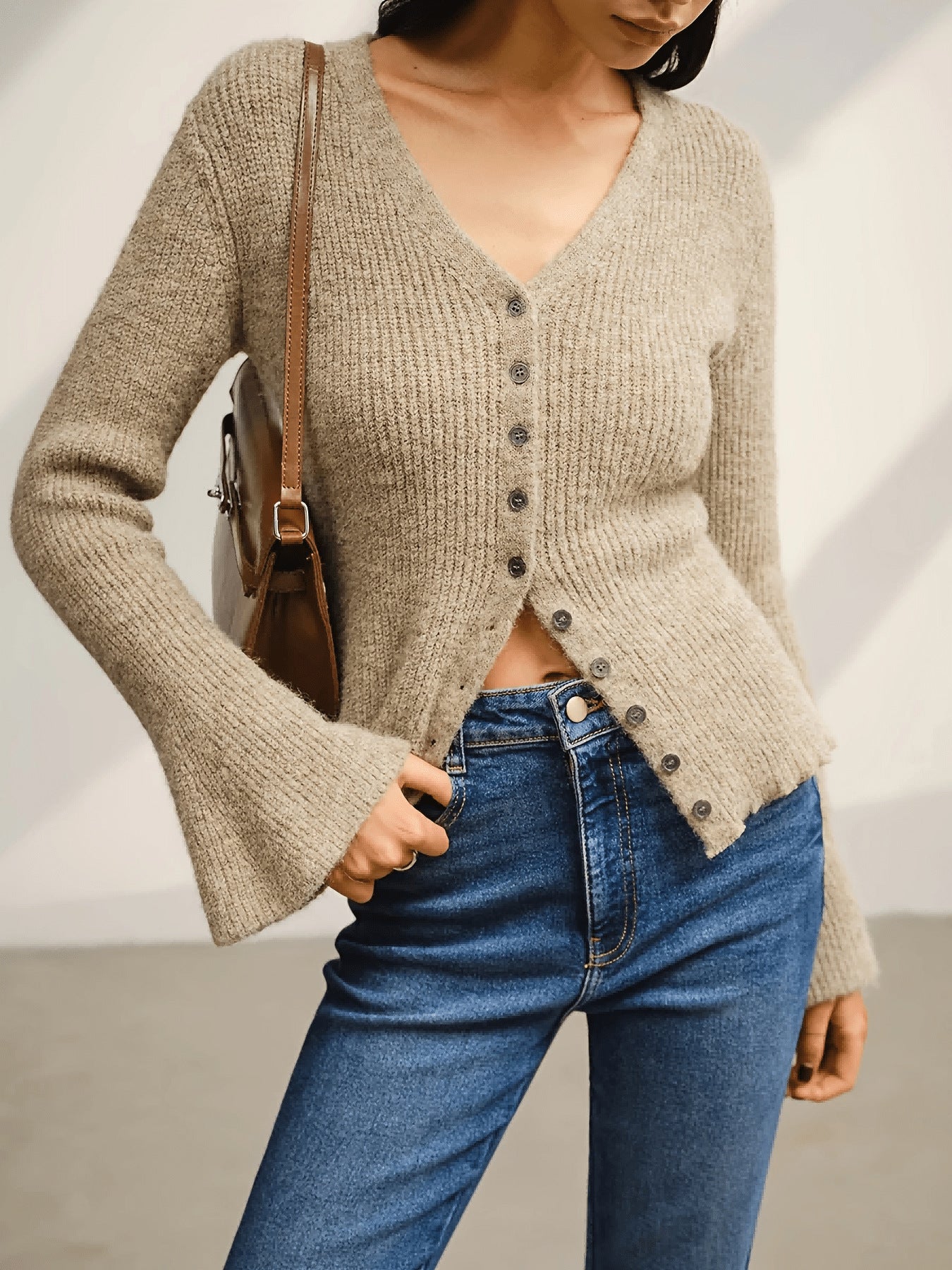 Knitted Cardigan Long Sleeve Sweater for Women, Slim Fit Elegant Casual Stylish Knitwear