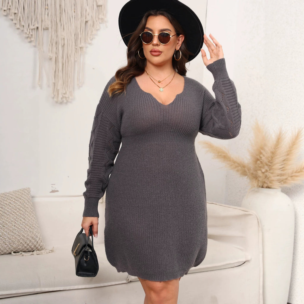 V-neck woven knit dress, fitted waist base layer dress, women's dress