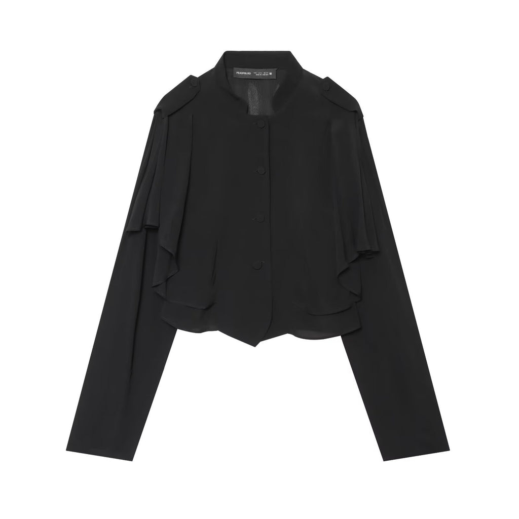 Versatile long sleeved stand up collar layered short shirt