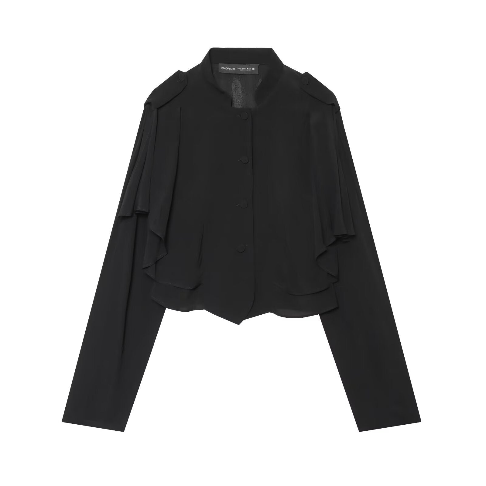 Versatile long sleeved stand up collar layered short shirt
