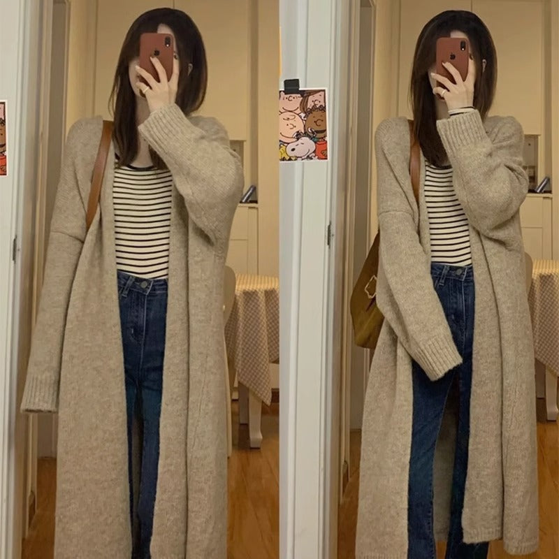 Soft and Lazy Style Mid-Length Knit Cardigan Sweater for Women, Spring and Autumn Season