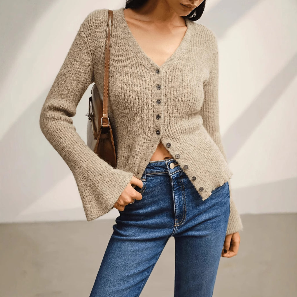 Knitted Cardigan Long Sleeve Sweater for Women, Slim Fit Elegant Casual Stylish Knitwear