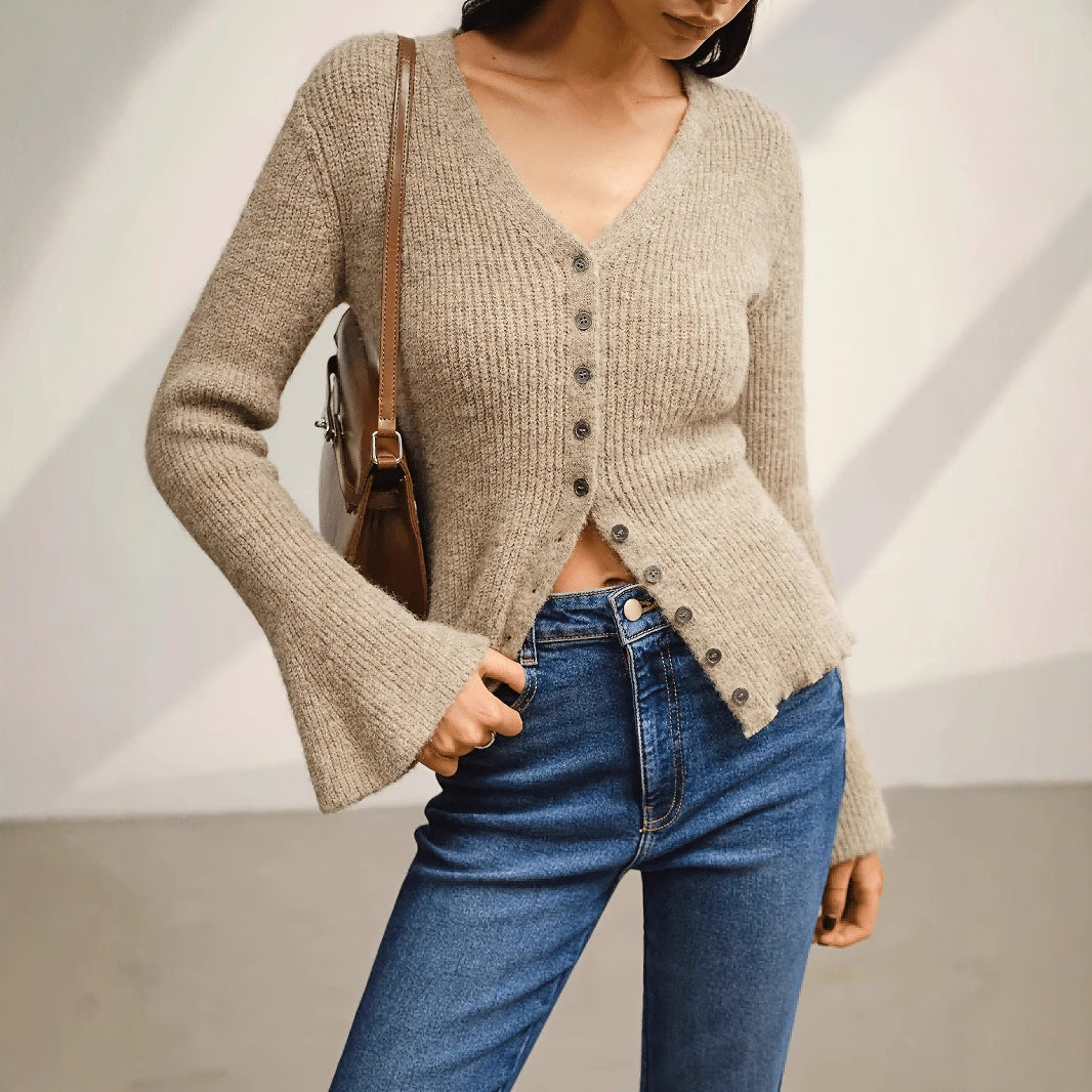 Knitted Cardigan Long Sleeve Sweater for Women, Slim Fit Elegant Casual Stylish Knitwear