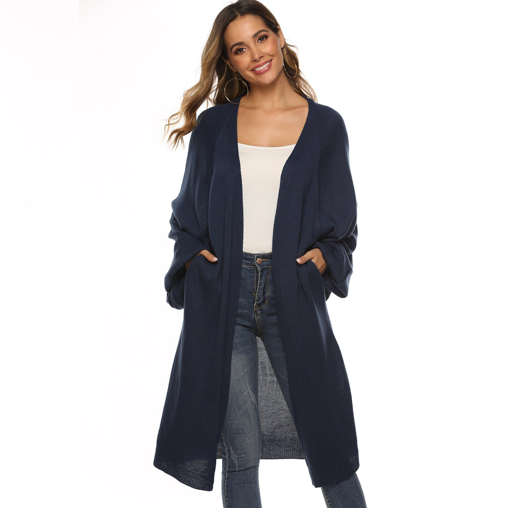 Long Sleeve Oversized Batwing Sleeve Loose Mid-Length Knit Sweater Cardigan
