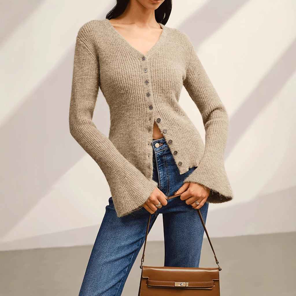 Knitted Cardigan Long Sleeve Sweater for Women, Slim Fit Elegant Casual Stylish Knitwear