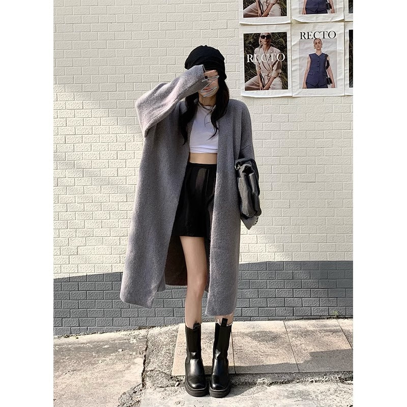 Soft and Lazy Style Mid-Length Knit Cardigan Sweater for Women, Spring and Autumn Season