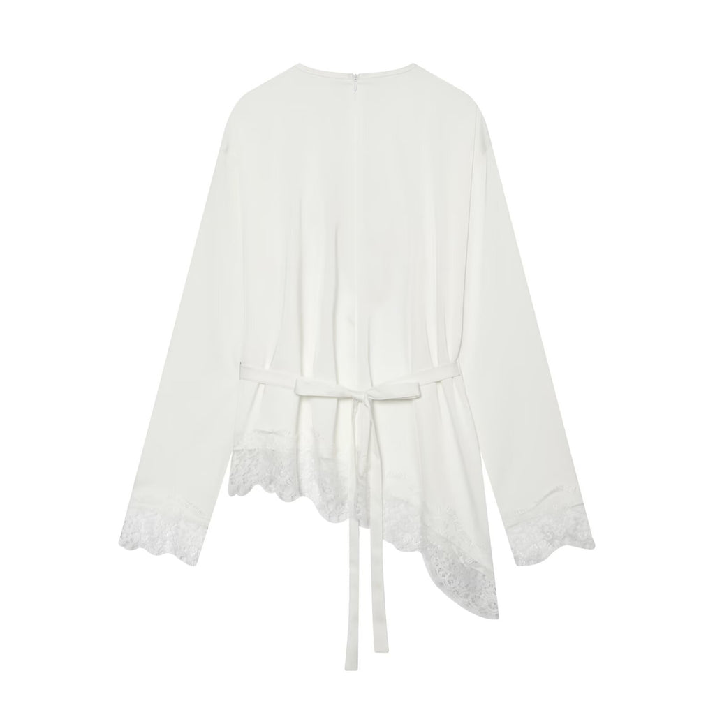 Casual style versatile long sleeve with asymmetrical splicing