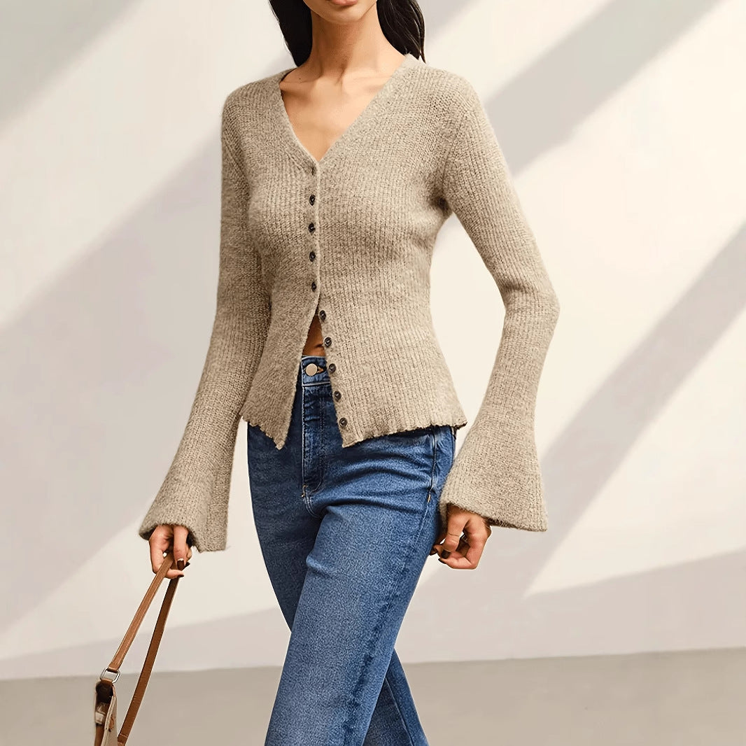 Knitted Cardigan Long Sleeve Sweater for Women, Slim Fit Elegant Casual Stylish Knitwear