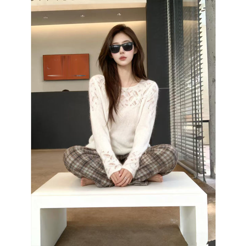 Hollow-out Mature Soft Knitwear Inner Layer Gentle Slimming Sweater Spring Lazy Skin-friendly Long Sleeve Top