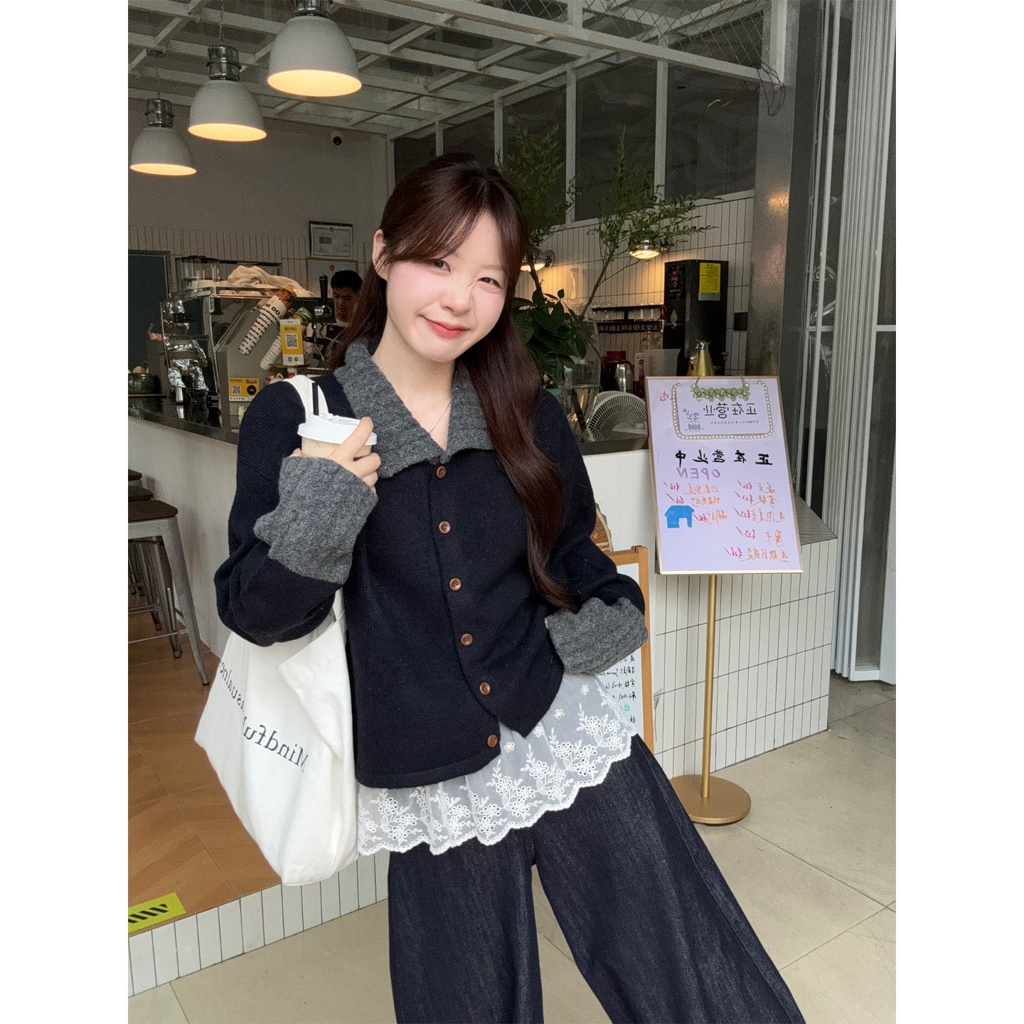 Chic Stripe Turn-Down Collar Knit Cardigan for Women, Loose Casual Polo Neck Sweater Coat, Autumn Style