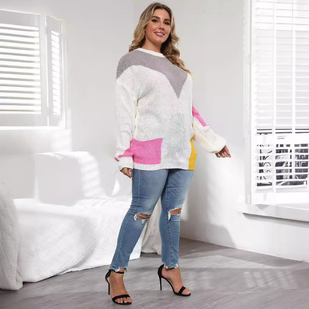 Women's Knit Sweater Plus Size Loose Casual Crewneck Sweater