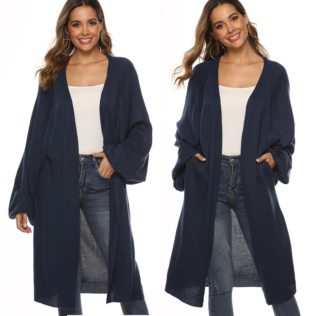 Long Sleeve Oversized Batwing Sleeve Loose Mid-Length Knit Sweater Cardigan