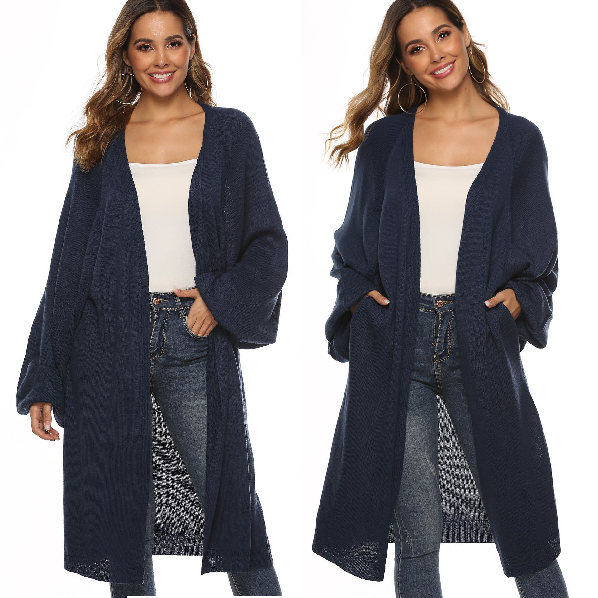 Long Sleeve Oversized Batwing Sleeve Loose Mid-Length Knit Sweater Cardigan