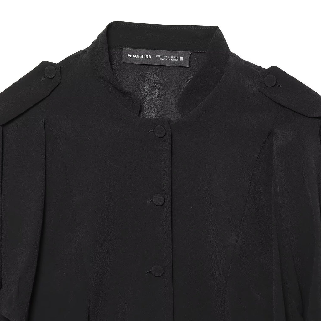 Versatile long sleeved stand up collar layered short shirt