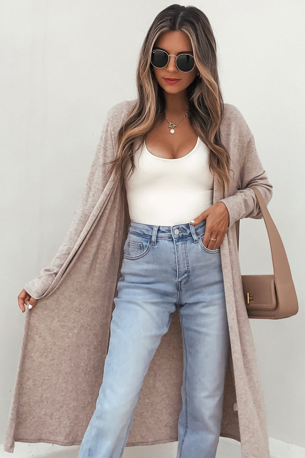 Parchment Solid Color Long Sleeve Casual Tunic Shift Cardigan